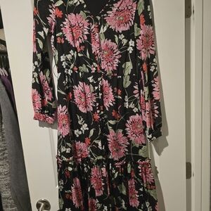 Draper James Black and Pink Floral Long Sleeve Dress